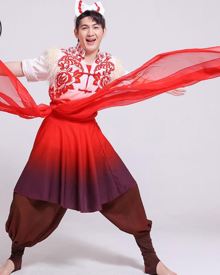 Northern Shaanxi Ansai Waist Drum Performance Costume Chinese Yangko Dance Outfit Festive Male Group Dance Performance Attire
