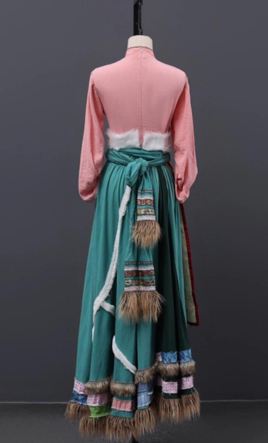 Spring Sowing Tibetan Dance Costume Women Zang Ethnic Folk Dance Clothing Chinese Stage Performance Tibetan Robe