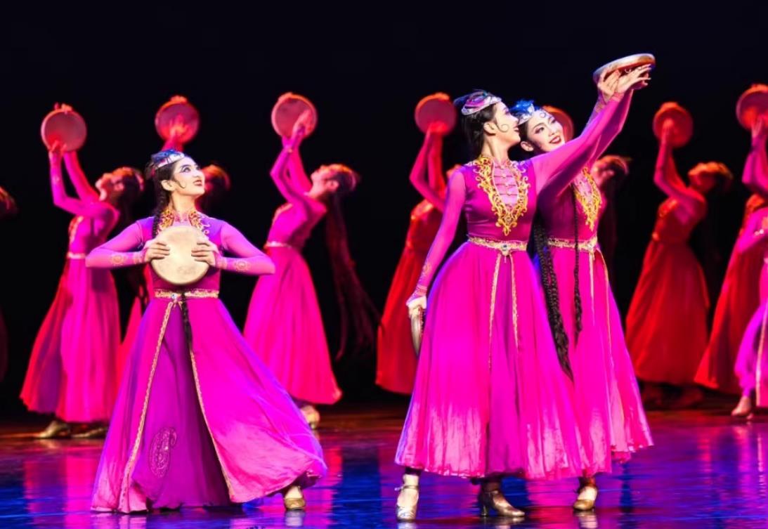 Where The Drumbeats Begin Dance Performance Costume Chinese Uyghur Dance Rosy Dress Xinjiang Ethnic Performance Attire