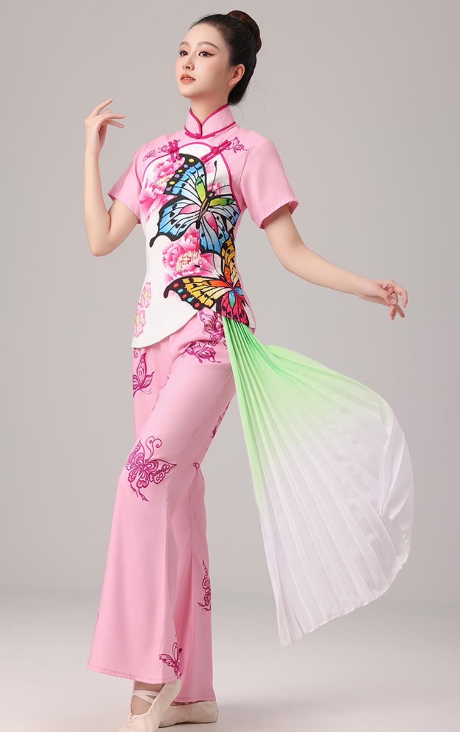 Jiaozhou Yangko Performance Costume Beijing Opera Charming Hua Dan Dance Pink Outfit Chinese Fan Classical Dance Clothing