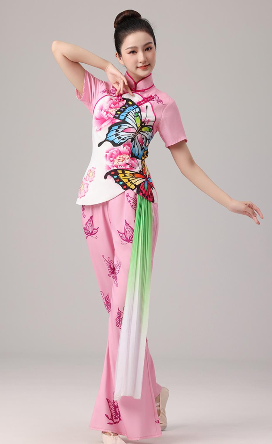Jiaozhou Yangko Performance Costume Beijing Opera Charming Hua Dan Dance Pink Outfit Chinese Fan Classical Dance Clothing