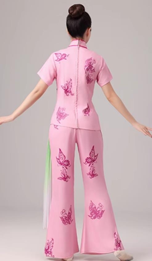 Jiaozhou Yangko Performance Costume Beijing Opera Charming Hua Dan Dance Pink Outfit Chinese Fan Classical Dance Clothing