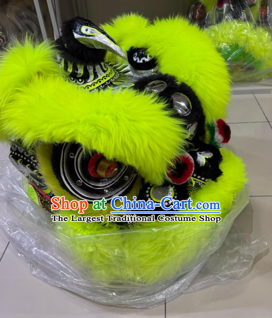 Chinese Green Wool Lion Dance Clothing Festival Dancing Lion Costume Handmade Lao Fu Zi Lion Head and Tail Complete Set