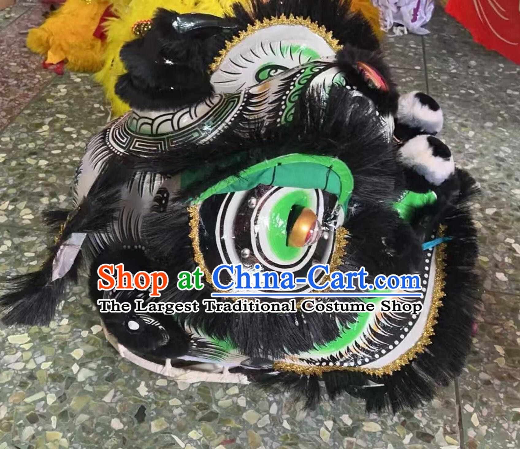 Festival Dancing Lion Tiger Spot Costume Traditional Black Toothbrush Hair Lion Head Chinese Zhang Fei Lion Dance Clothing Complete Set