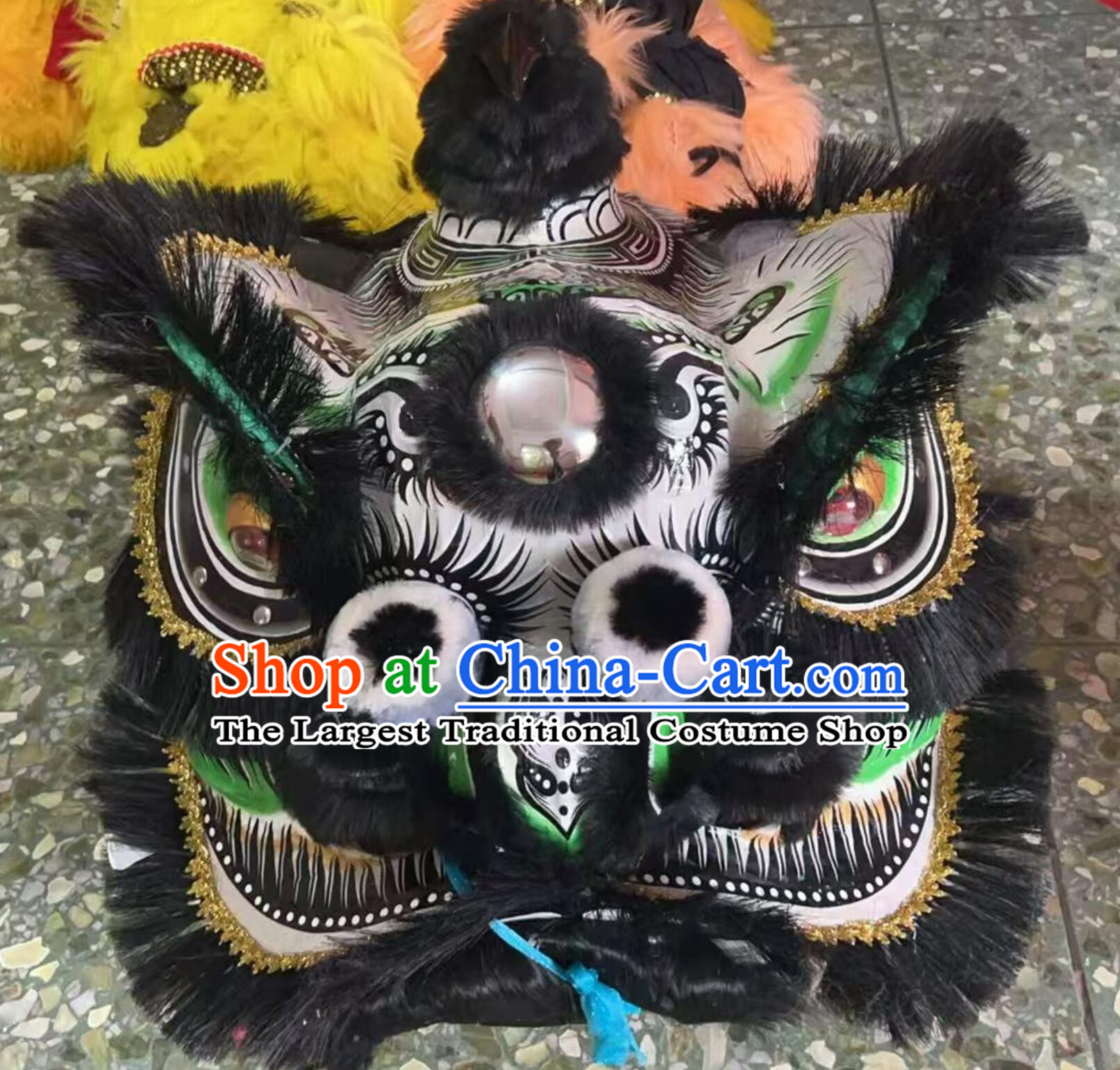 Festival Dancing Lion Tiger Spot Costume Traditional Black Toothbrush Hair Lion Head Chinese Zhang Fei Lion Dance Clothing Complete Set