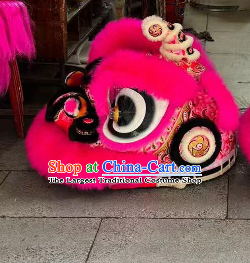 Traditional Pink Wool Lion Dance Costume Handmade Hok San Lion Head Chinese Festival Dancing Lion Clothing