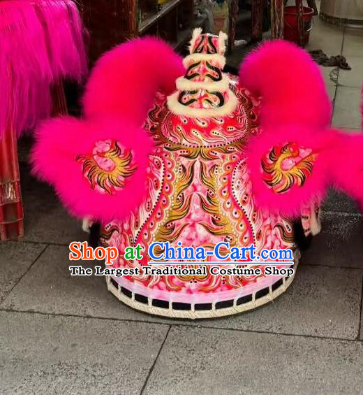 Traditional Pink Wool Lion Dance Costume Handmade Hok San Lion Head Chinese Festival Dancing Lion Clothing