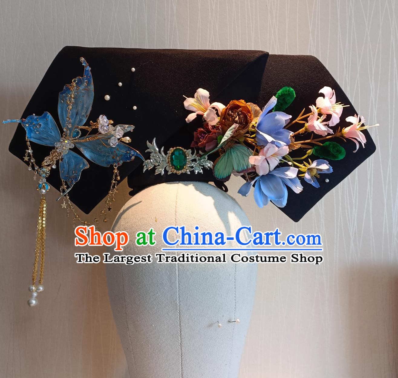 Handmade Imperial Consort Gege Hat Traditional Royal Qing Dynasty Hair Accessories Set Ancient Chinese Empress Da Lachi Headdress