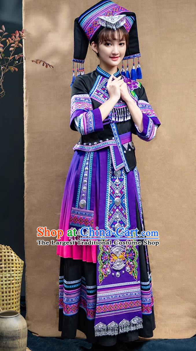 Guangxi Zhuang Ethnic Costume Women San Yue San Festival Performance Dress Chinese Minority Embroidered Gown