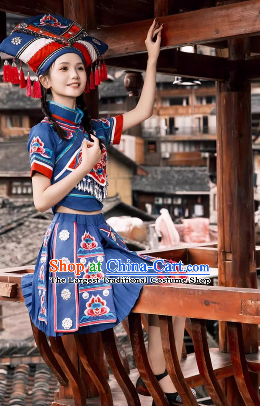Guangxi Zhuang San Yue San Festival Women Clothing Chinese Ethnic Embroidered Costume Minority Folk Song Attire