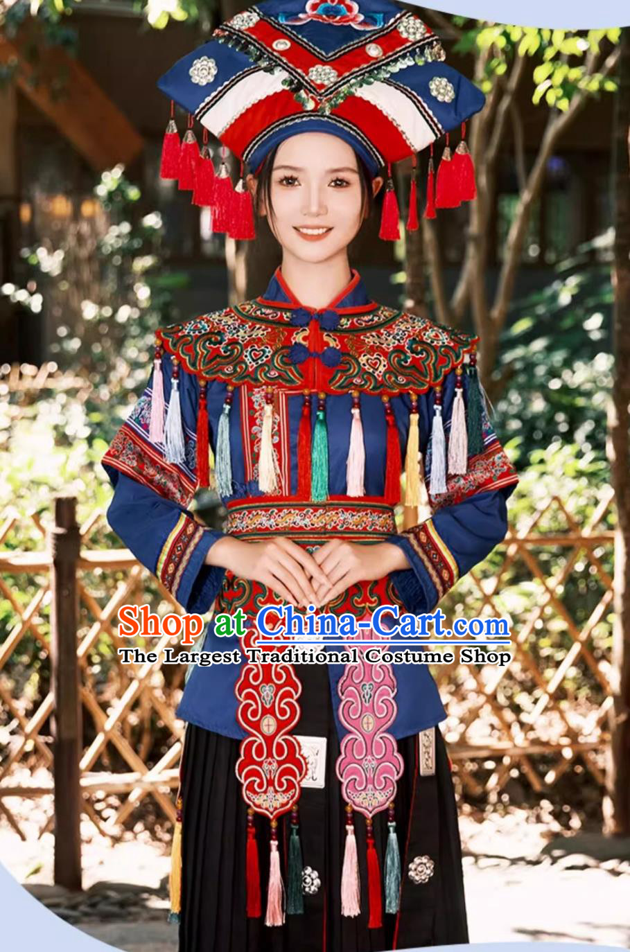 Chinese Dong Ethnic Costume Women Guizhou Minority Embroidered Attire Folk Dance Performance Gown