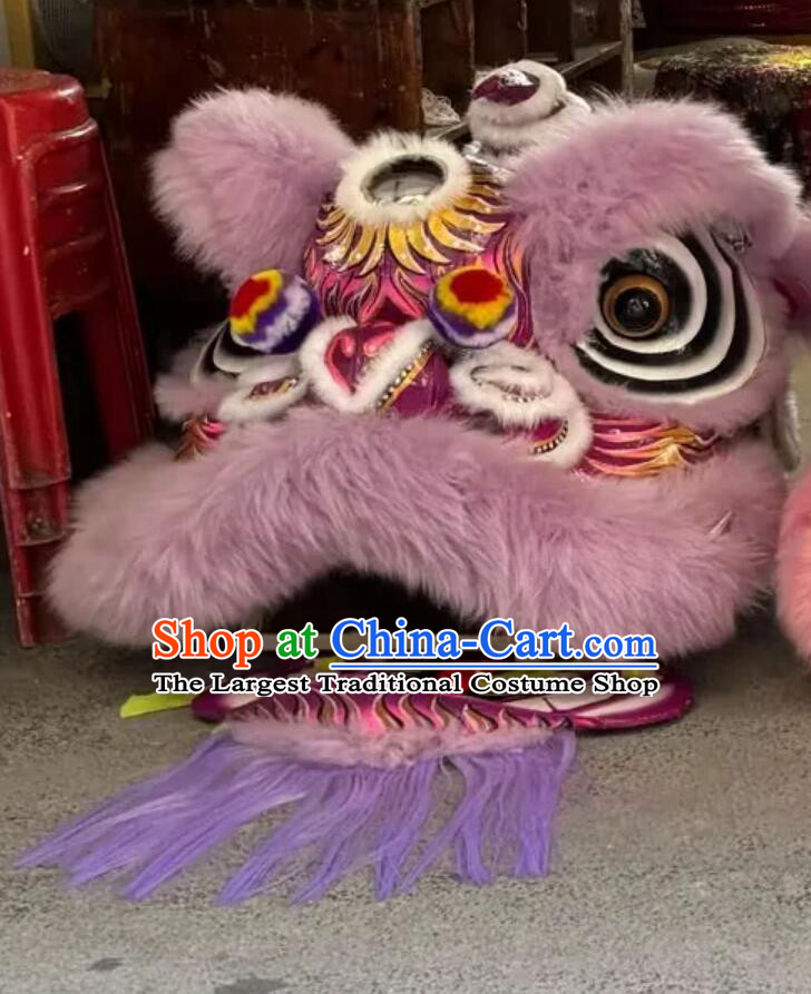 Handmade Chinese Lion Dance Clothing Festival Celebration Lion Equipment Purple Wool Fut San Lion Head Dancing Costume Complete Set