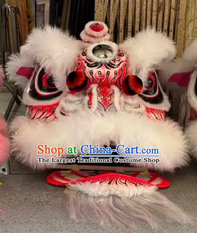 Festival Celebration Lion Equipment White Wool Fut San Lion Head Dancing Costume Handmade Chinese Lion Dance Clothing Complete Set