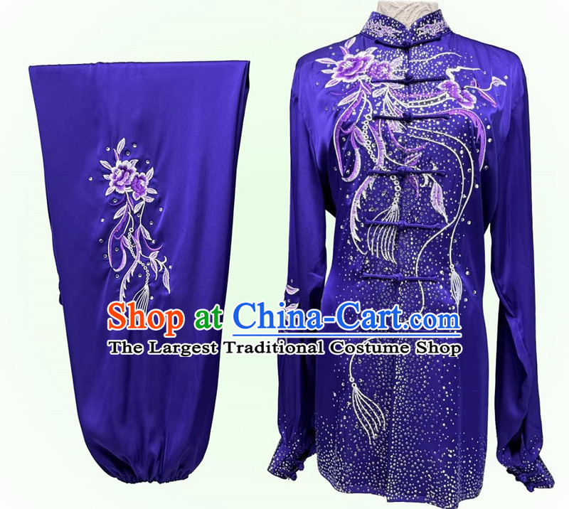 Chinese Kung Fu Performance Clothing Starry Diamond Purple Tai Chi Suit Group Wushu Competition Costume