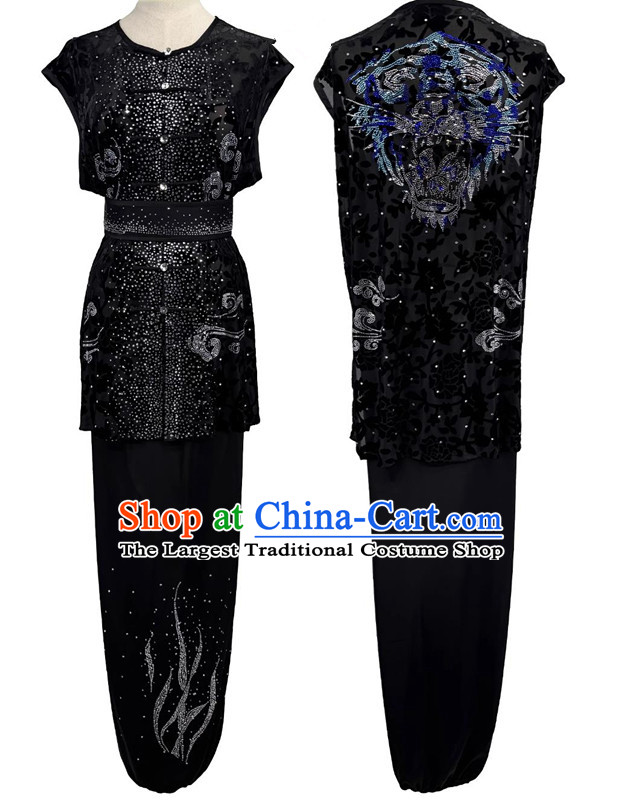 Semi Transparent Burnout Diamonds Southern Fist Nanquan Performance Costume Wushu Competition Black Uniform Chinese Kung Fu Clothing for Men
