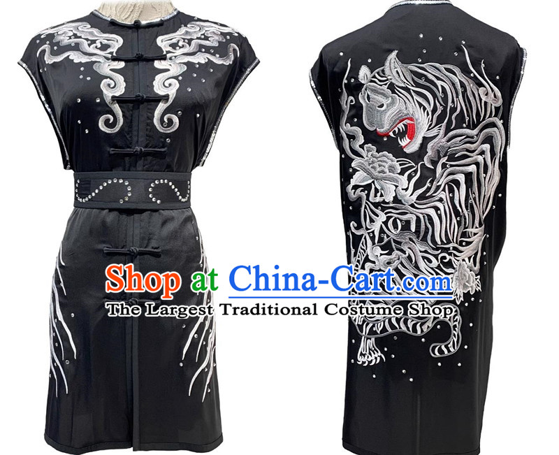 Embroidery Southern Fist Wushu Competition Costume Kung Fu Team Performance Black Uniform Chinese Martial Arts Nanquan Clothing