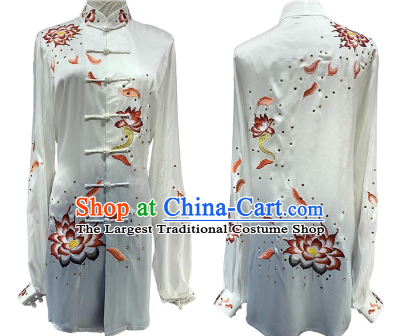 Embroidery Lotus Tai Chi Suit Chinese Baduanjin Wuqinxi Qigong Wushu Competition Performance Clothing