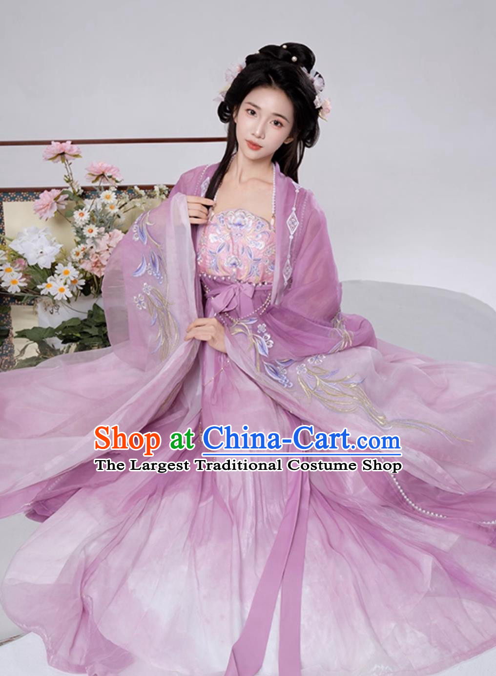 Ancient Fairy Embroidery Purple Dress Traditional Chinese Hanfu Women Tang Dynasty Hezi Qun Wide Sleeve Cloak Complete Set