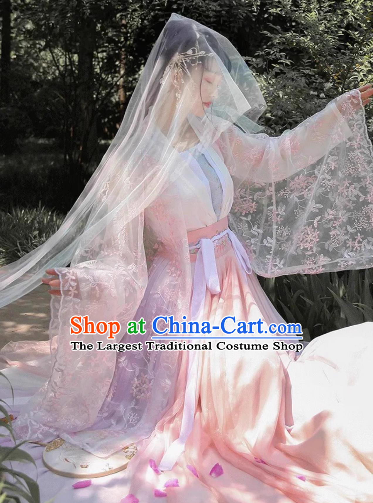 Chinese Traditional Clothing Song Dynasty Pink Large Sleeve Gown Blouse and Skirt Ancient Princess Embroidery Hanfu
