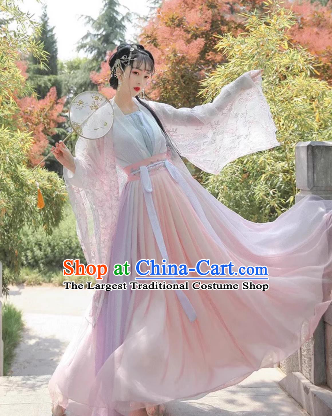 Chinese Traditional Clothing Song Dynasty Pink Large Sleeve Gown Blouse and Skirt Ancient Princess Embroidery Hanfu