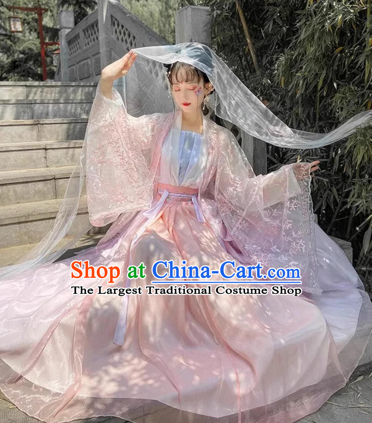 Chinese Traditional Clothing Song Dynasty Pink Large Sleeve Gown Blouse and Skirt Ancient Princess Embroidery Hanfu