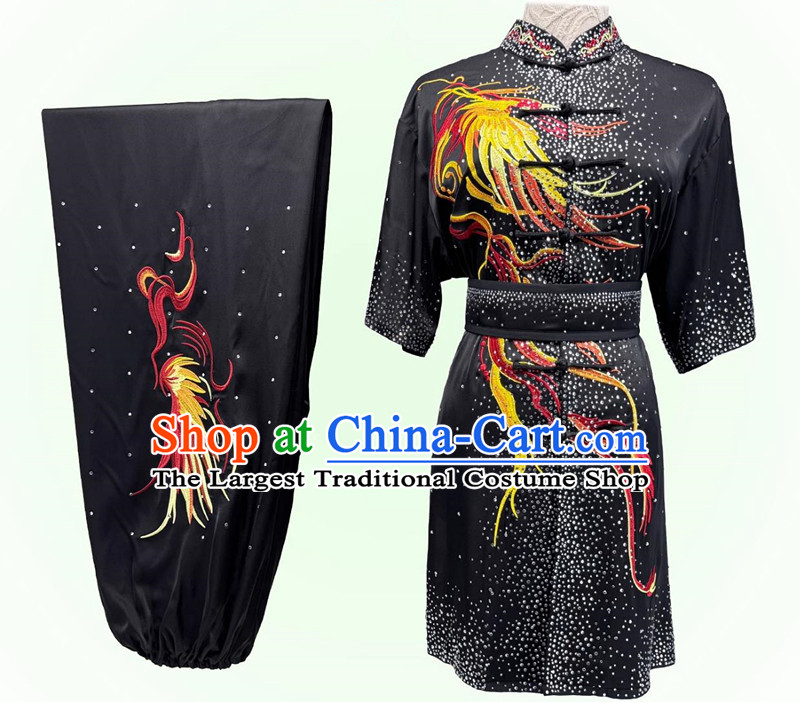 Martial Arts Competition Uniform Chinese Kung Fu Changquan Clothing Embroidery Phoenix Bright Diamond Group Wushu Performance Costume