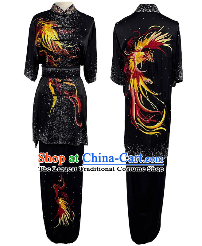 Martial Arts Competition Uniform Chinese Kung Fu Changquan Clothing Embroidery Phoenix Bright Diamond Group Wushu Performance Costume