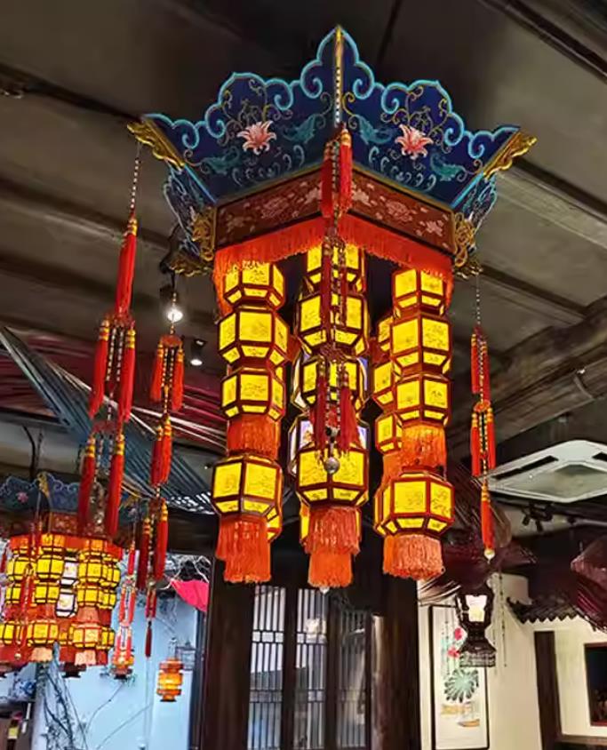 Antique Pendant Light Carving Enamel Painting Lamp Chinese Palace Lantern Temple Imperial Palace Hanging Lantern