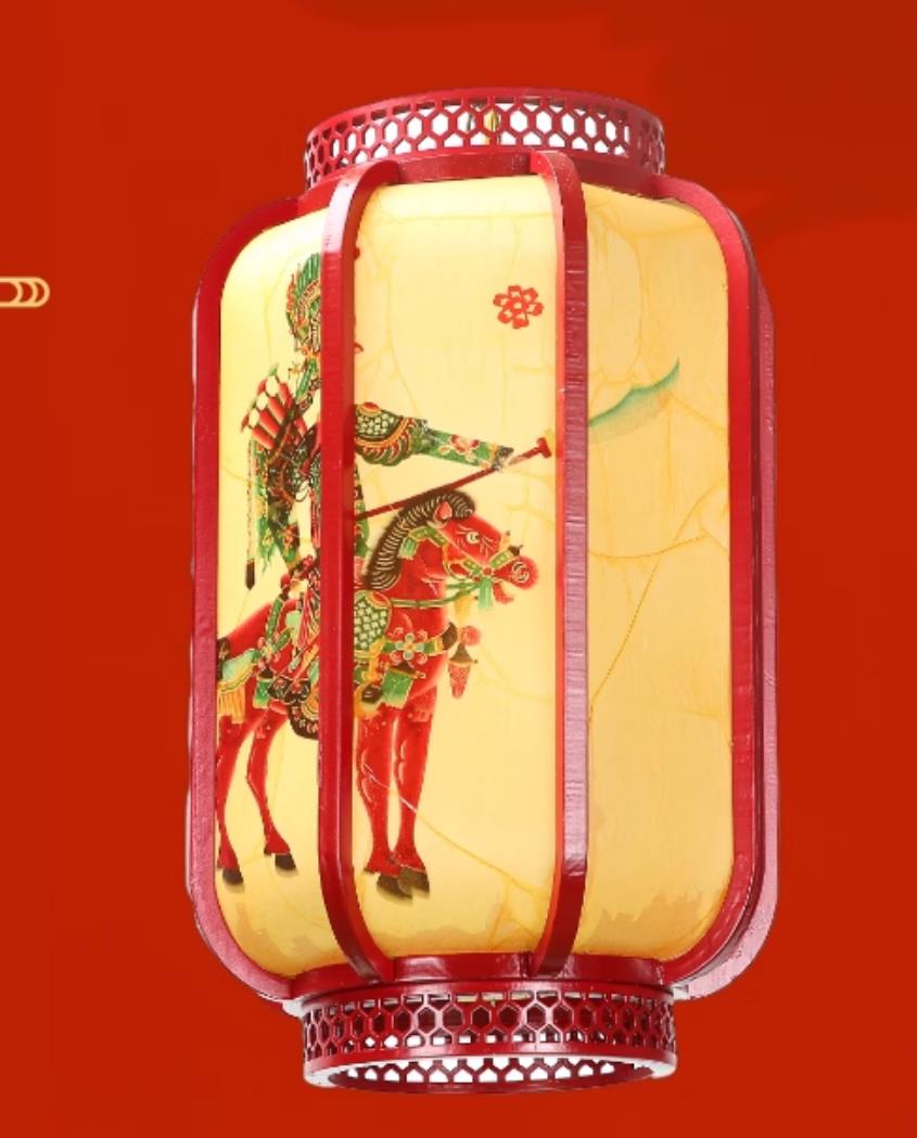 Chinese Wood Parchment Lamp Outdoor Printed Shadow Puppetry Pendant Light Antique Handmade Palace Lantern