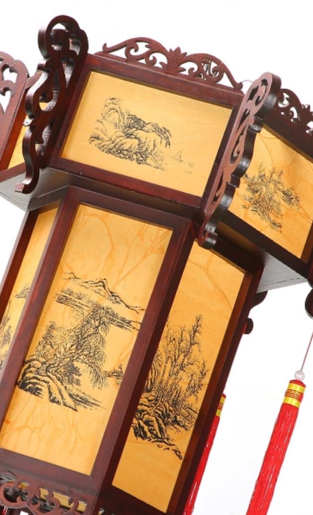 Chinese Antique Wood Palace Lantern Zen Pendant Light Hand Carved Hexagonal Palace Lantern