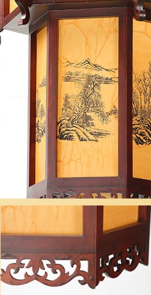 Chinese Antique Wood Palace Lantern Zen Pendant Light Hand Carved Hexagonal Palace Lantern