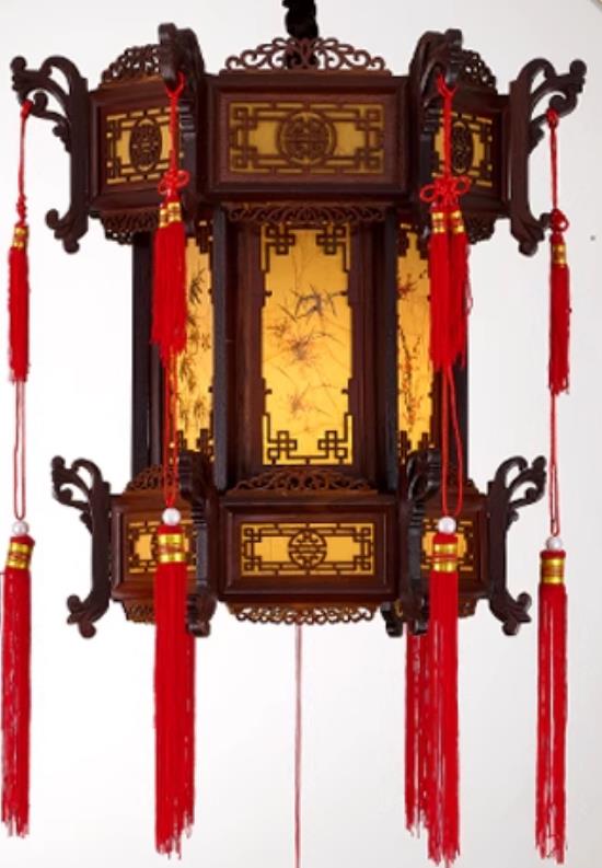 Outdoor Waterproof Decoration Light Chinese Antique Lantern Pendant Light Handmade Wood Palace Lantern