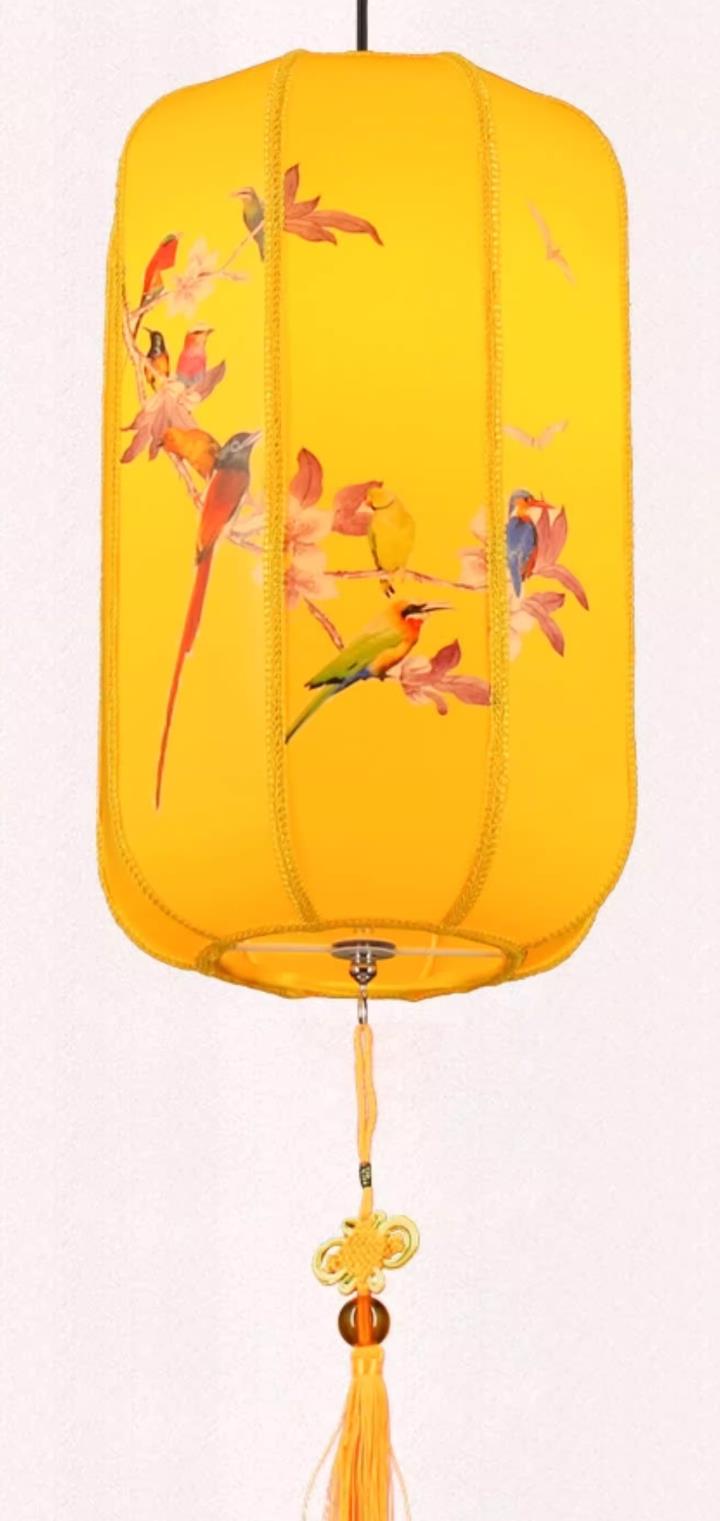 Chinese Lantern Antique Printed Flower Bird Lamp Custom Outdoor Pendant Light