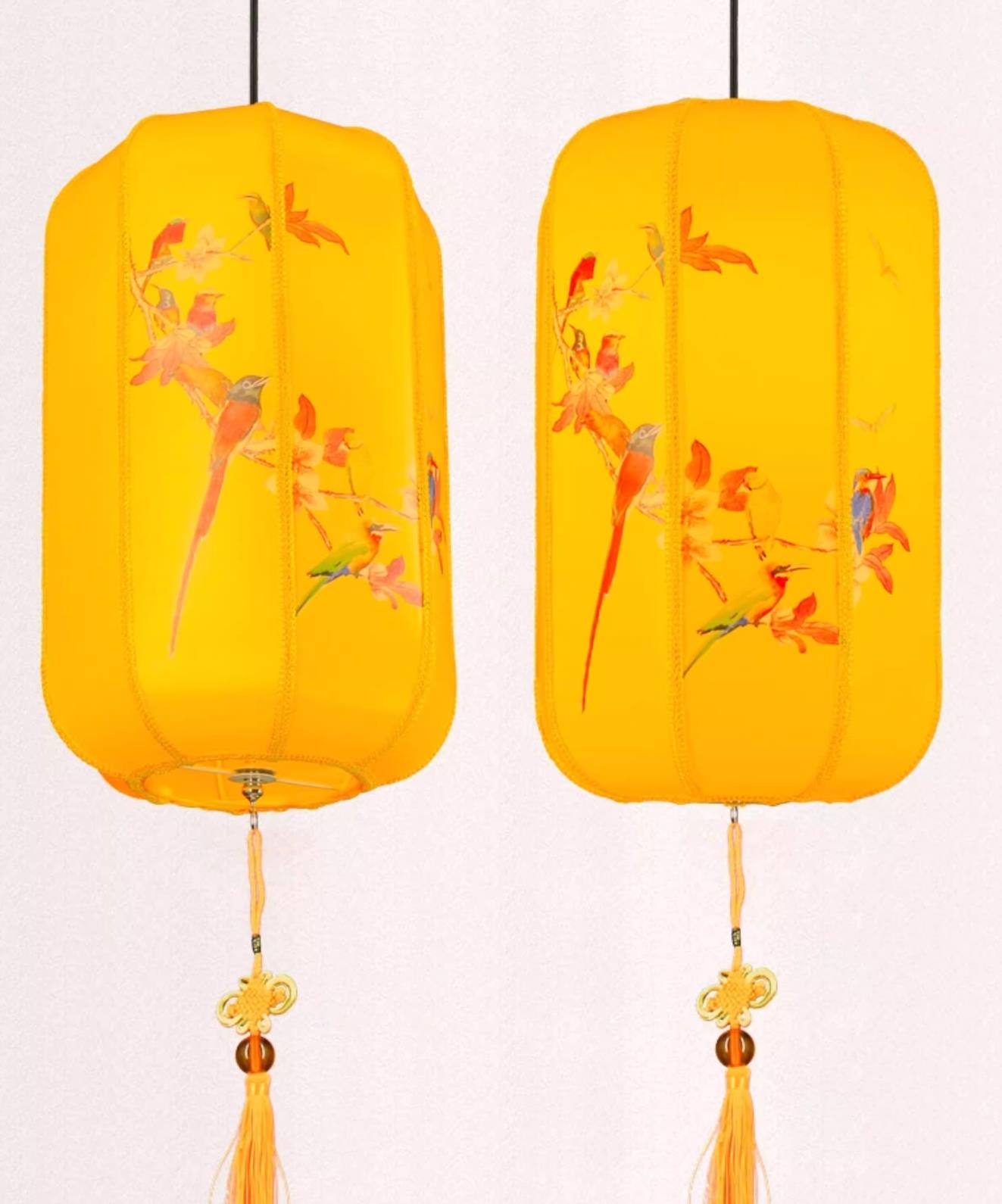 Chinese Lantern Antique Printed Flower Bird Lamp Custom Outdoor Pendant Light