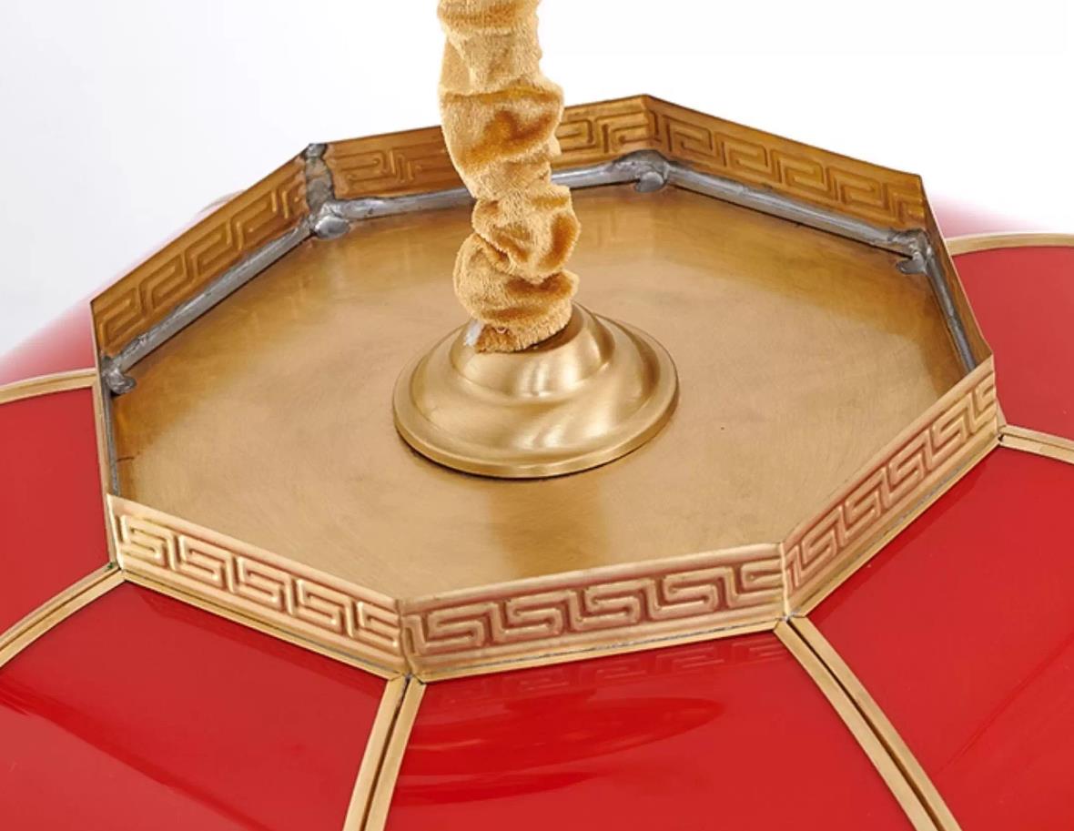 Chinese Brass Winter Melon Lantern Pendant Red Festive Spring Celebration Hanging Light