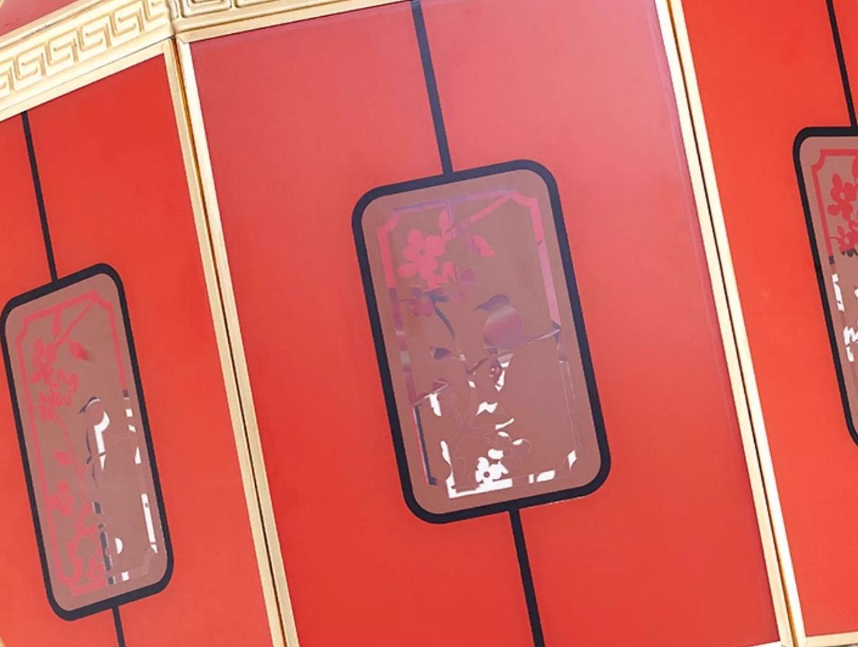 Chinese Brass Winter Melon Lantern Pendant Red Festive Spring Celebration Hanging Light