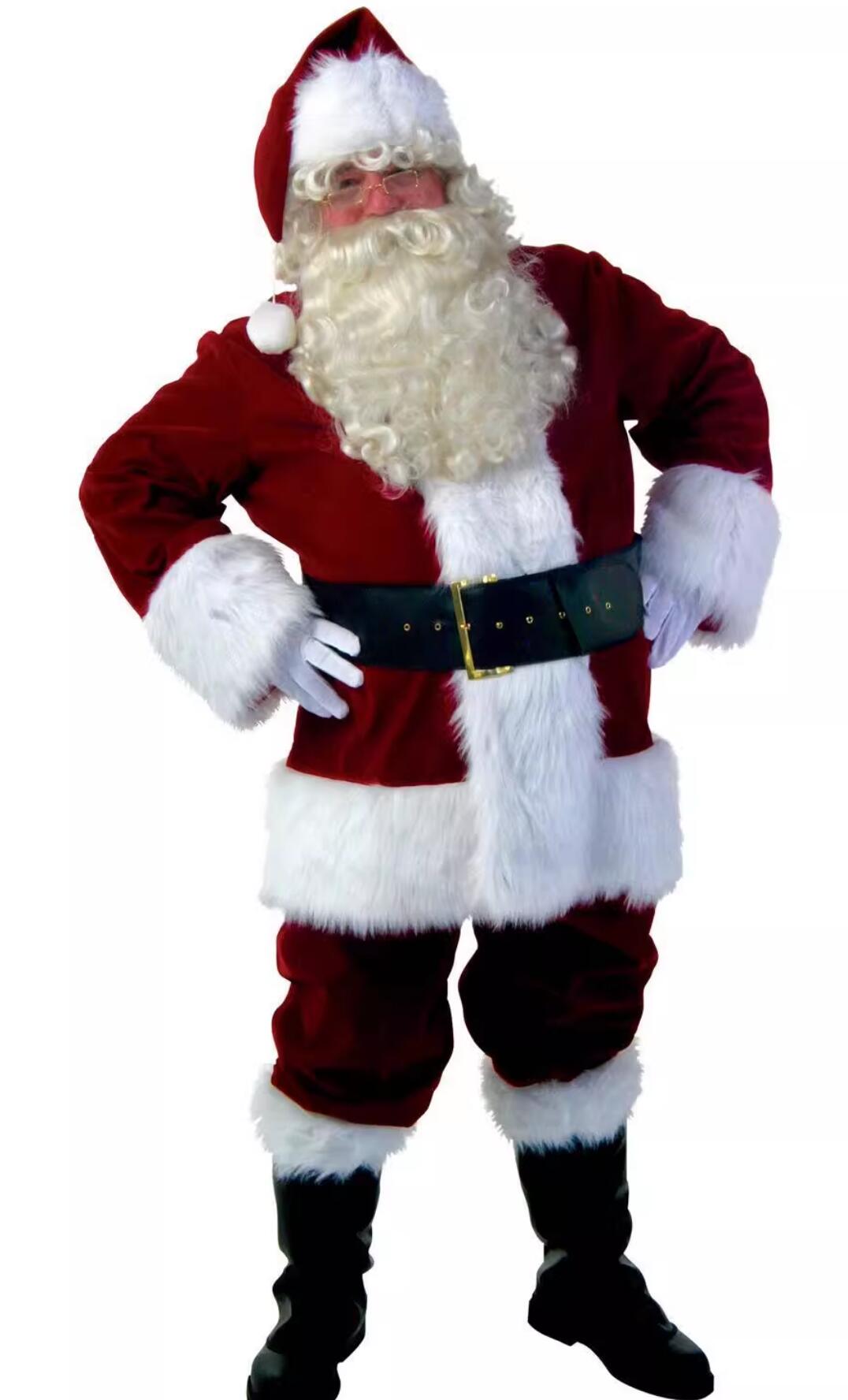 Men Father Christmas Cosplay Bordeaux Outfit Santa Claus Thick Party Attire Kriss Kringle Costume