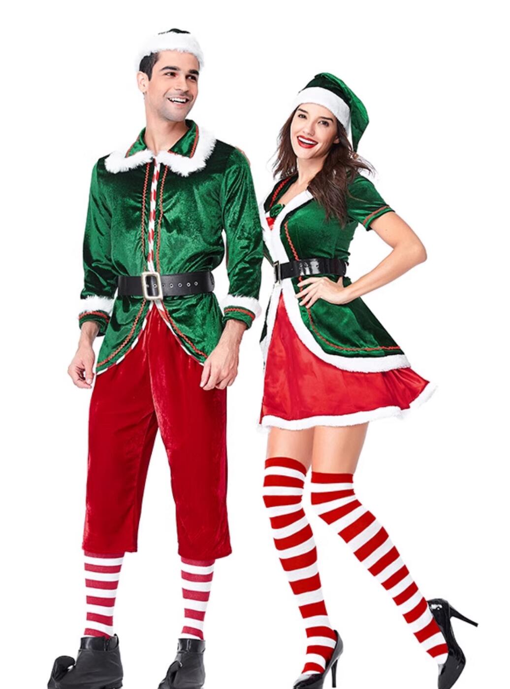 Christmas Day Theme Party Clothing Cosplay Elf Couple Costumes Christmas Green Outfits
