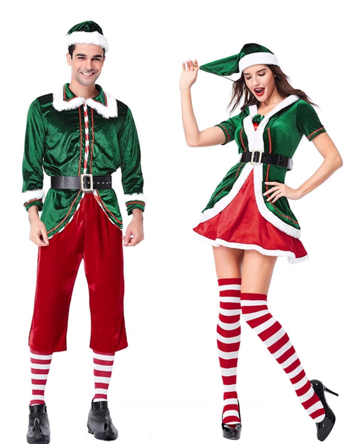 Christmas Day Theme Party Clothing Cosplay Elf Couple Costumes Christmas Green Outfits