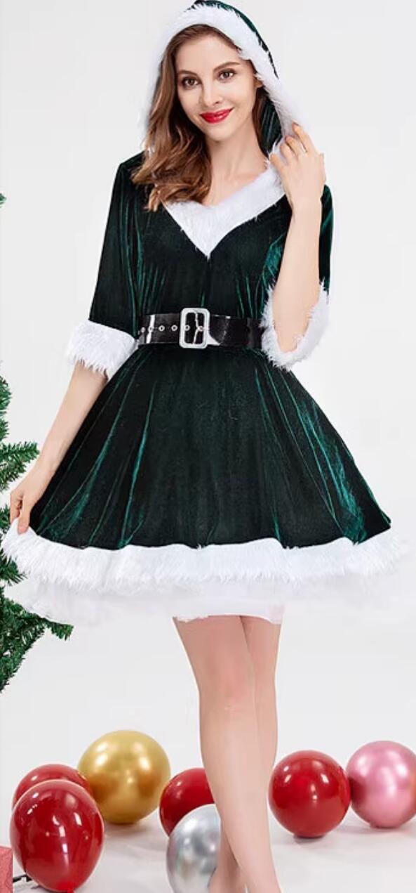 Christmas Party Dark Green Dress Christmas Day Theme Queen Clothing Cosplay Elf Costume