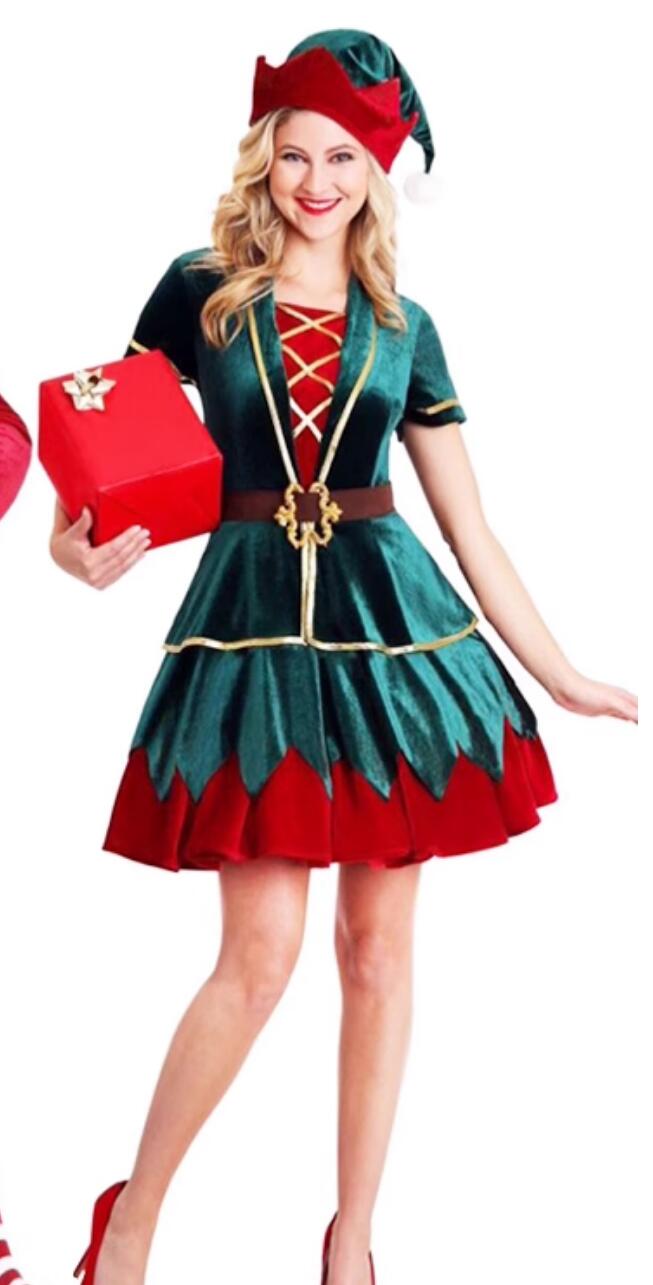 Cosplay Elf Costume Christmas Party Green Dress Christmas Day Theme Queen Clothing
