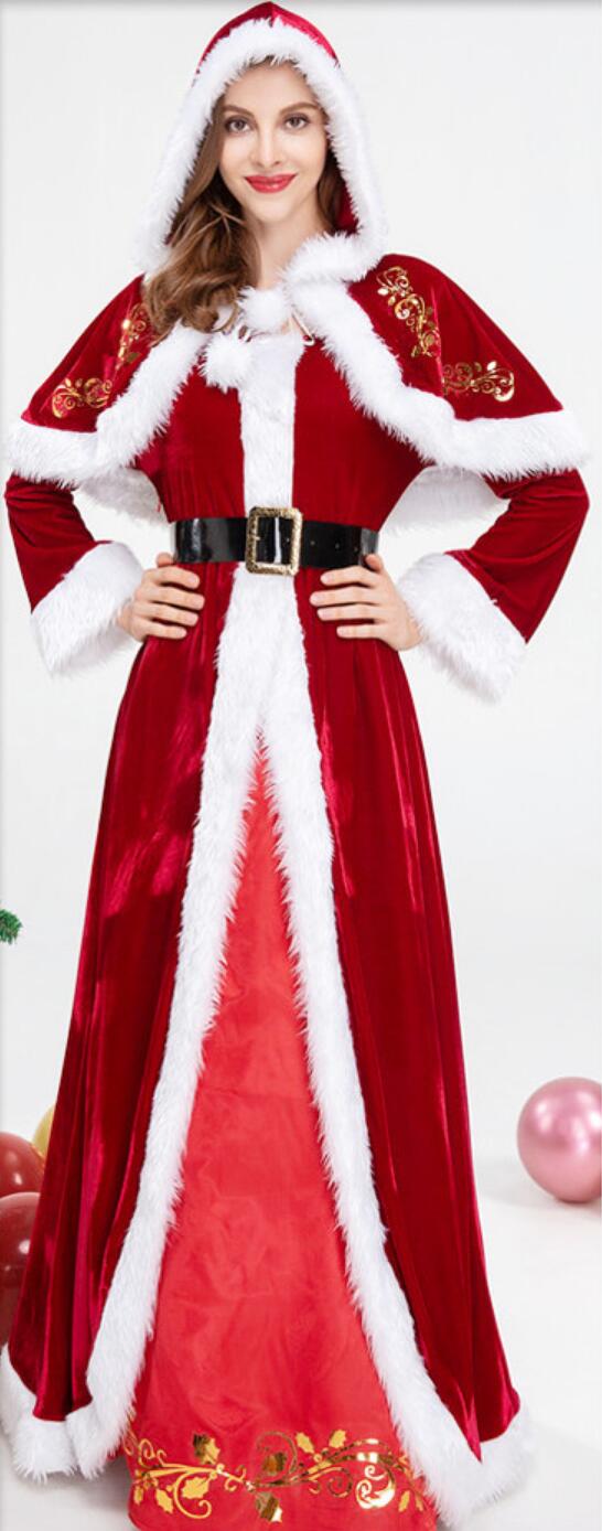 Christmas Day Theme Queen Clothing Cosplay Elf Costume Christmas Party Red Dress with Cape