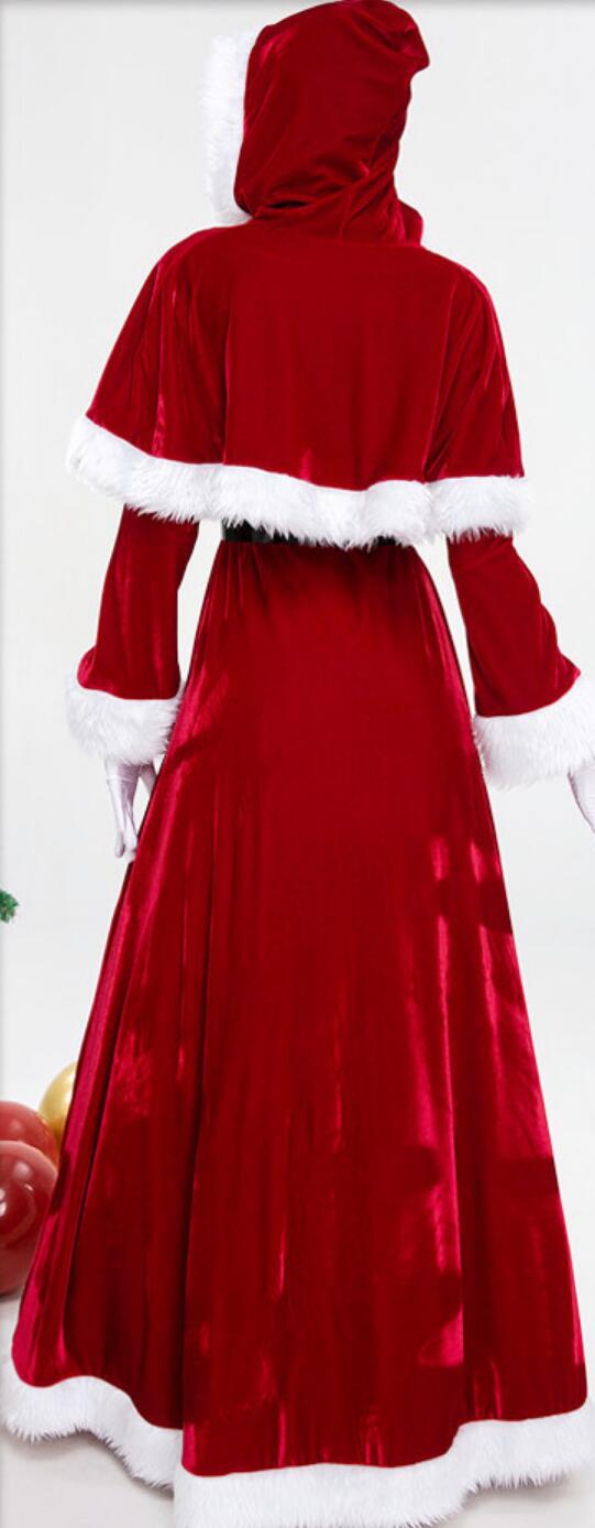 Christmas Day Theme Queen Clothing Cosplay Elf Costume Christmas Party Red Dress with Cape