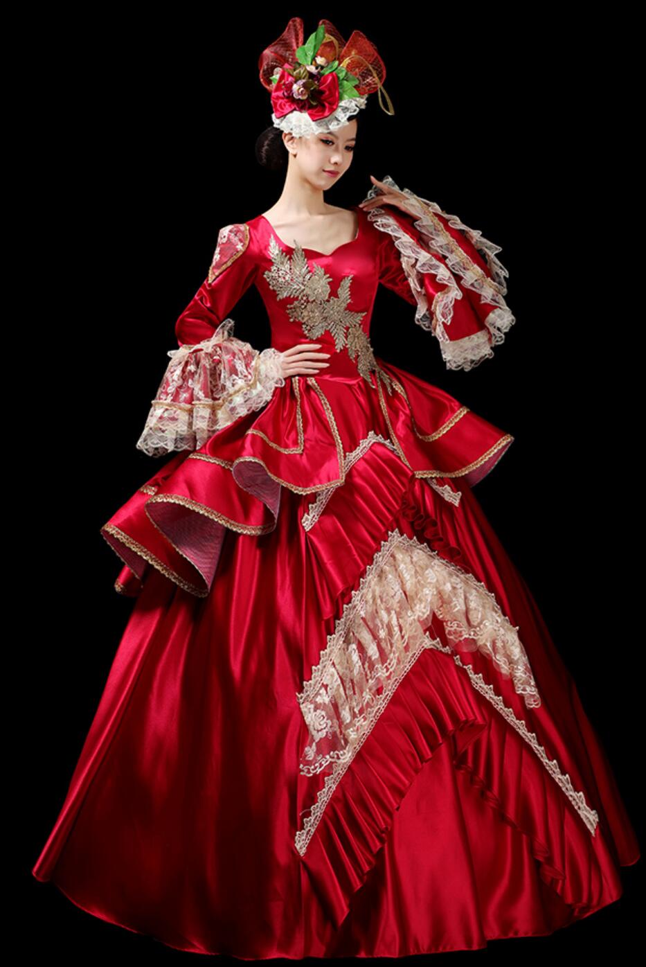 European Style Palace Performance Costume Stage Attire European Gown Group Fashion Show Party Christmas Red Dress