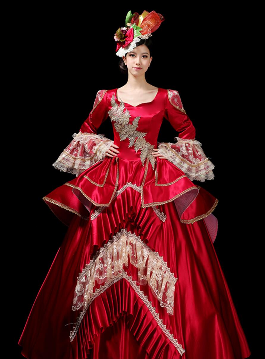 European Style Palace Performance Costume Stage Attire European Gown Group Fashion Show Party Christmas Red Dress