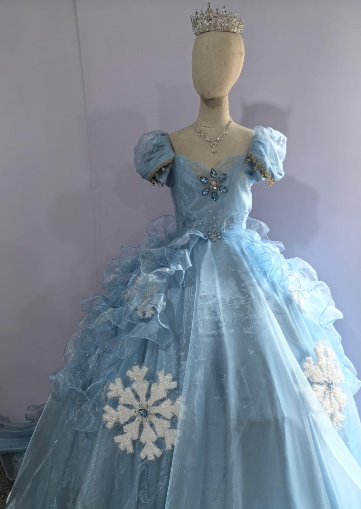 Snow Queen Performance Costume Frozen Princess Stage Attire Blue Full Dress