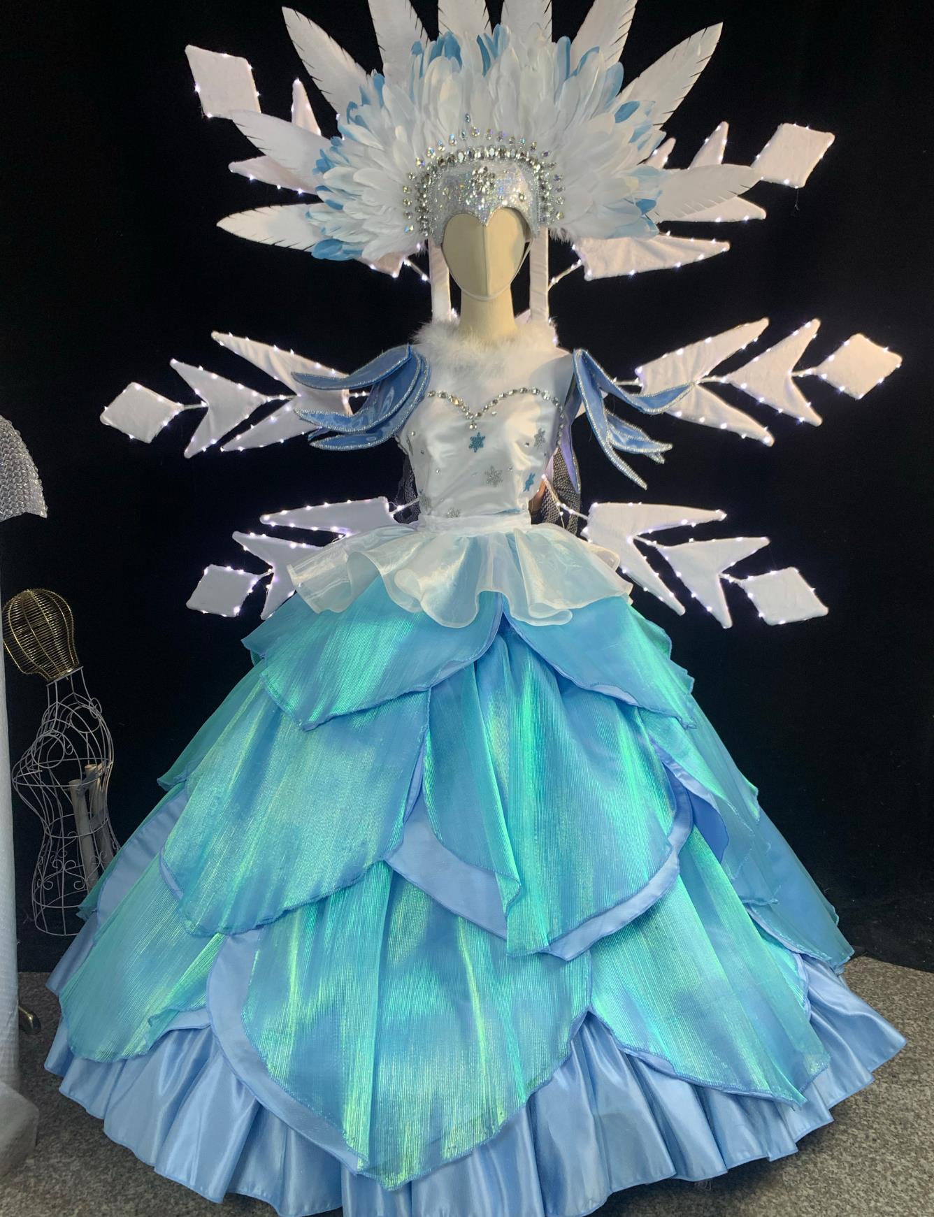 Snow Queen Performance Costume Snowflake Fairy Stage Attire Princess Blue Dress