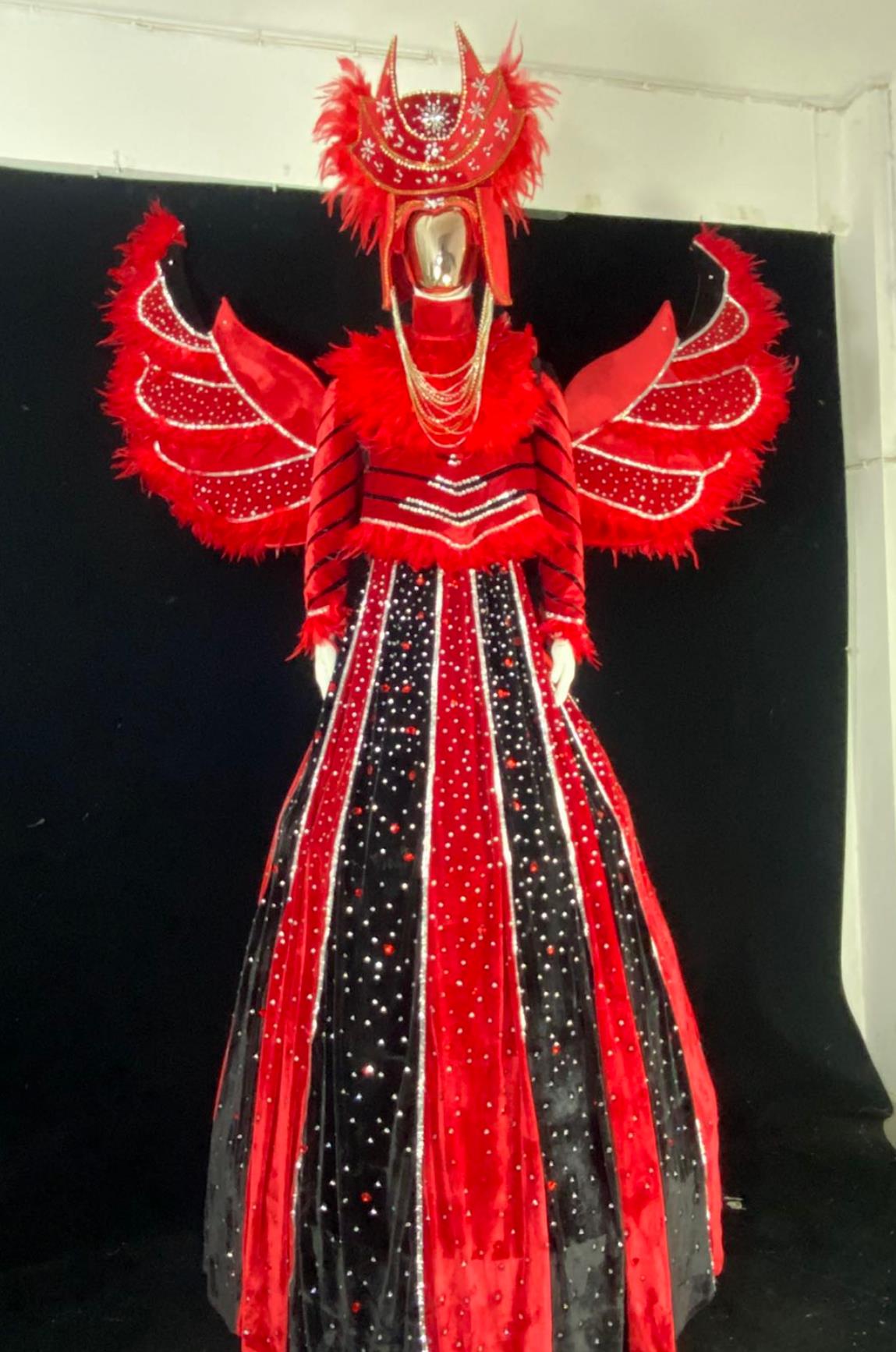 Flannel Red Velvet Performance Costume Magician Stage Feather Outfit Catwalks Clothing
