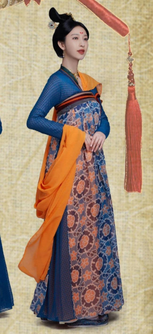 Chinese Tang Dynasty Woman Clothing Drama Wind Rises in Luoyang Female Shopkeeper Yao Niang Blue Hanfu Dress