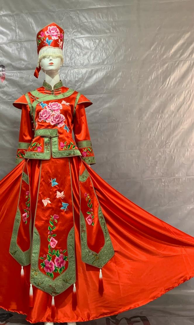 Xibe Ethnic Women Costume Chinese  Minority Costumes Fashion Show Performance Bayin Dance Outfit